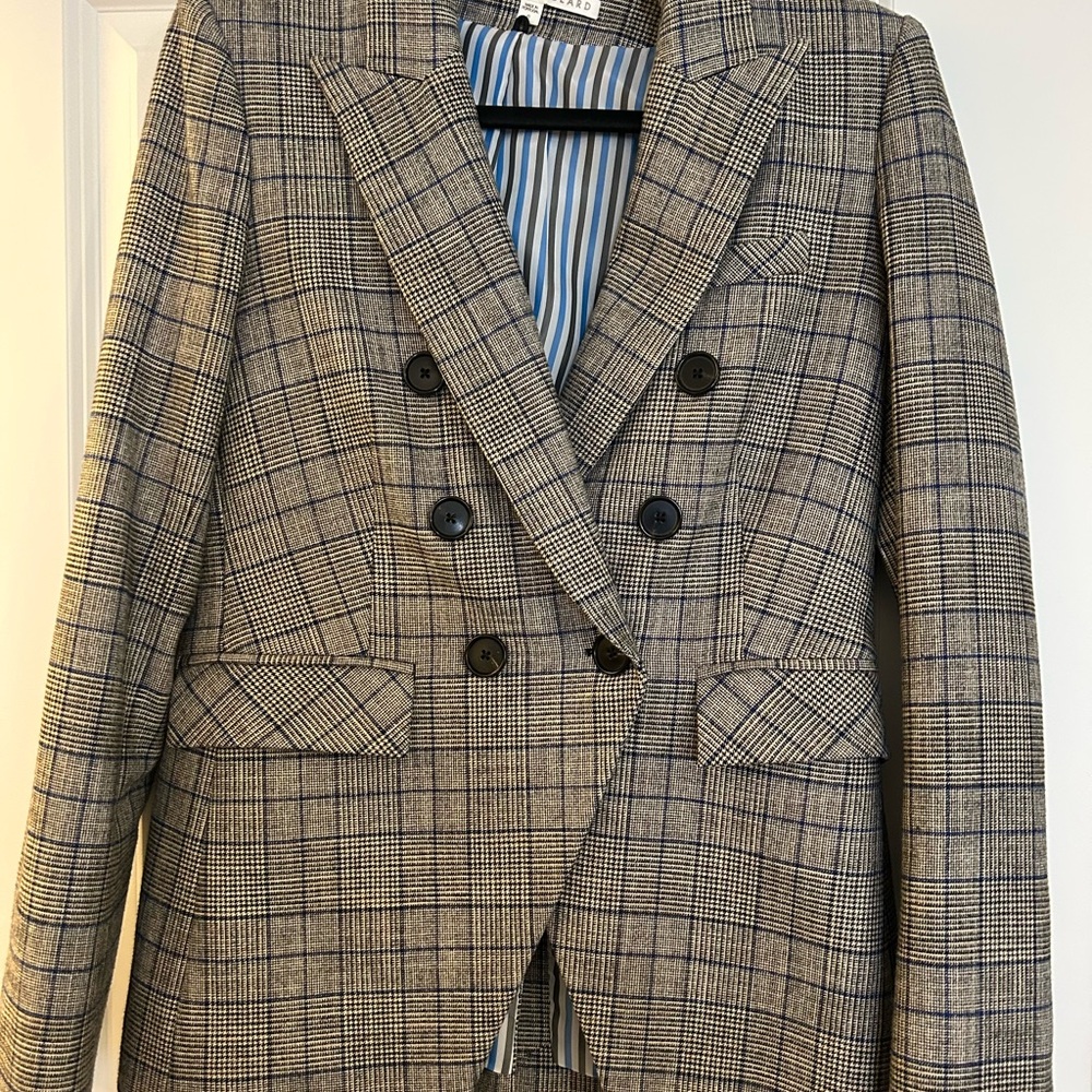 Veronica Beard Gray Plaid Double-Breasted Dickey Style Blazer